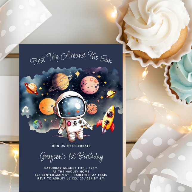 Outerspace Planets Blue 1st Birthday Invitation (Creator Uploaded)