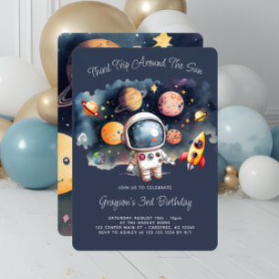 Outerspace Planets Blue 3rd Birthday Invitation