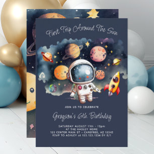 Outerspace Planets Blue 6th Birthday Invitation