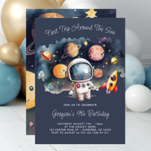Outerspace Planets Blue 9th Birthday Invitation