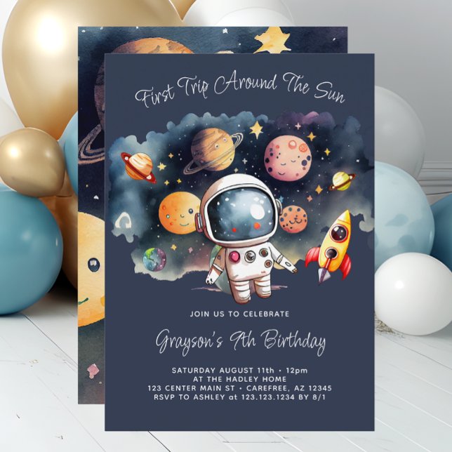 Outerspace Planets Blue 9th Birthday Invitation (Creator Uploaded)