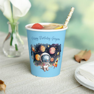 Outerspace Planets Blue Birthday Paper Cups