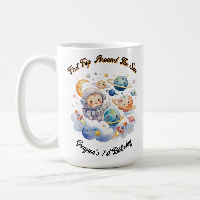Outerspace Planets Blue First Birthday  Coffee Mug (Left)