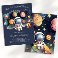 Outerspace Planets Blue First Birthday Invitation