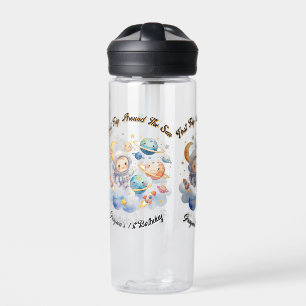 Outerspace Planets Blue First Birthday Water Bottle
