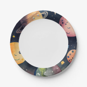 Outerspace Planets Blue Paper Plate