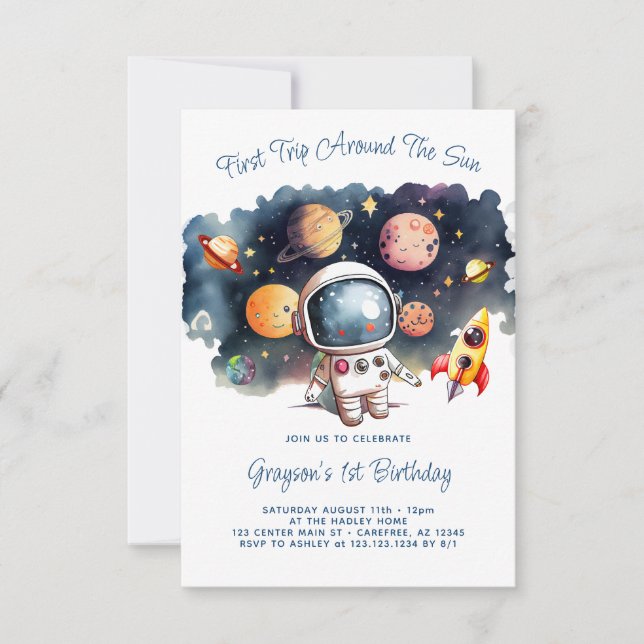 Outerspace Planets Boy 1st Birthday Invitation (Front)