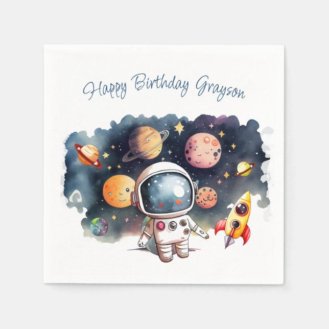 Outerspace Planets Boy Birthday Napkin (Front)