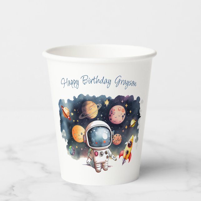 Outerspace Planets Boy Birthday Paper Cups (Front)
