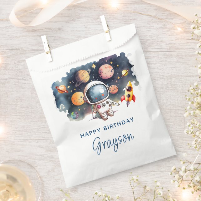 Outerspace Planets Happy Birthday Favour Bags (Clipped)