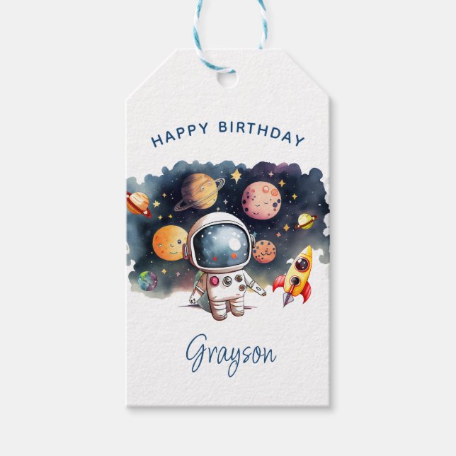 Outerspace Planets Happy Birthday Gift Tags (Front)