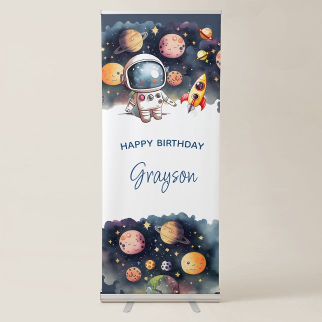 Outerspace Planets Happy Birthday Retractable Banner (Front)