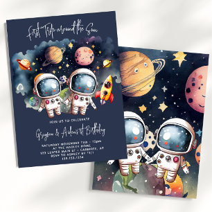 Outerspace Planets Twin Boys 1st Birthday Invitation