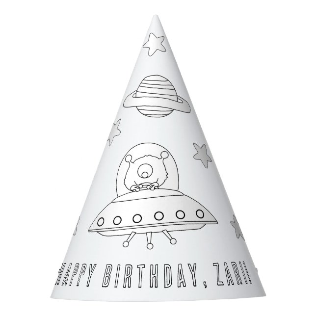 Outerspace UFO Birthday Party - Colour Your Own Ha Party Hat (Front)