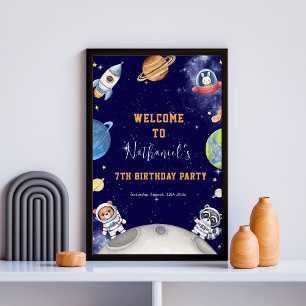 outerspace woodland animals birthday welcome sign