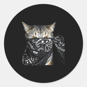 Outlaw Cat Funny Gangster Cat With Bandana  Classic Round Sticker