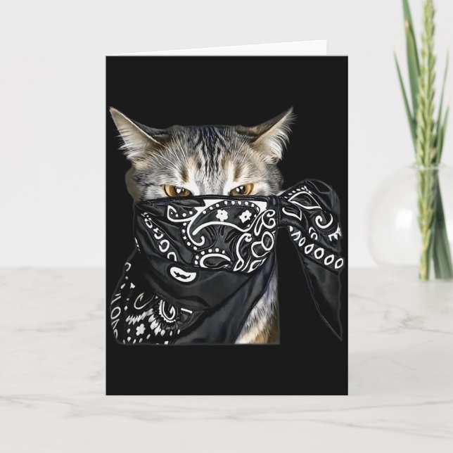 Outlaw Cat Funny Gangster Cat With Bandanna  Card (Front)