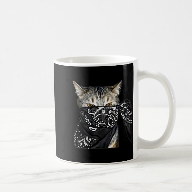 Outlaw Cat Funny Gangster Cat With Bandanna  Coffee Mug (Right)