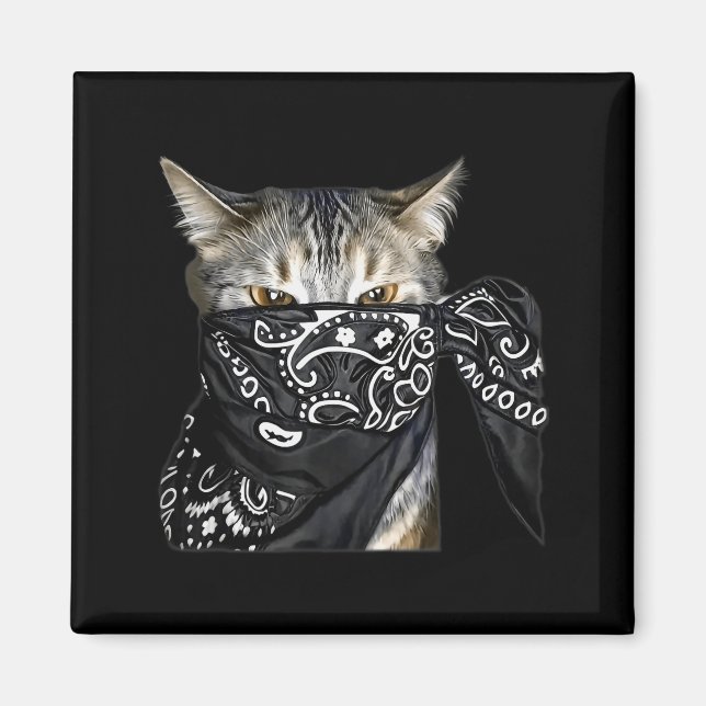 Outlaw Cat Funny Gangster Cat With Bandanna  Magnet (Front)