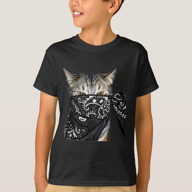 Outlaw Cat Funny Gangster Cat With Bandanna  T-Shirt (Front)