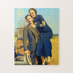 Outlaws Bonnie & Clyde The Barrow Gang Painting Jigsaw Puzzle