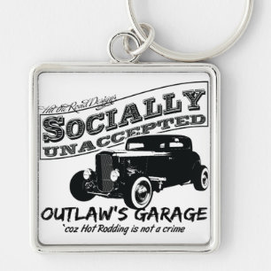 Outlaw's Garage. Socially unaccepted Hot Rods Key Ring