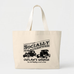 Outlaw's Garage. Socially unaccepted Hot Rods Large Tote Bag