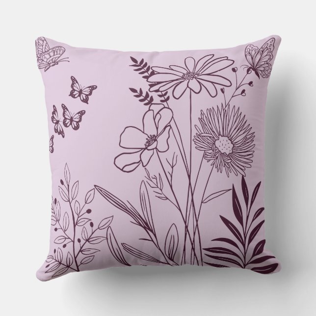 Outline Aesthetic Flowers And Butterflies Cushion (Back)