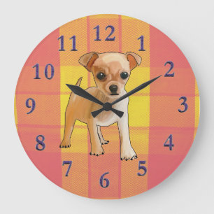 Outline and digital painting of a Chihuahua pup Large Clock