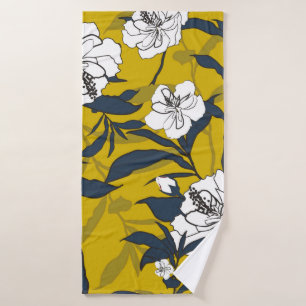 Outline blooming flower Vintage illustration. Seam Bath Towel