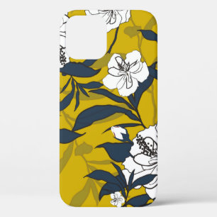 Outline blooming flower Vintage illustration. Seam iPhone 12 Case