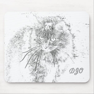 Outline cat and your initials mouse mat