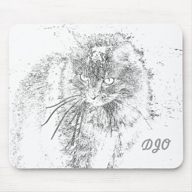 Outline cat and your initials mouse mat (Front)