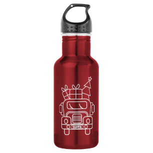Outline Christmas truck Santa car front view 532 Ml Water Bottle