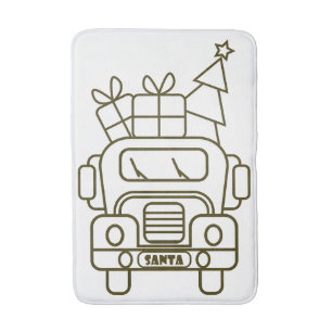 Outline Christmas truck Santa car front view Bath Mat