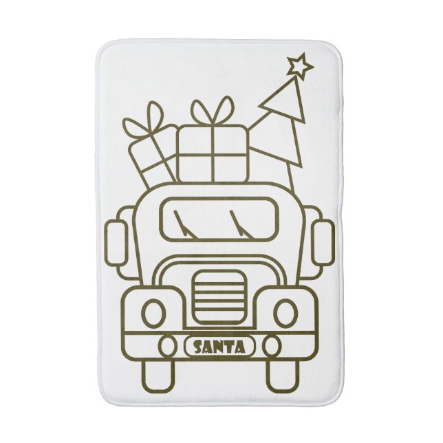 Outline Christmas truck Santa car front view Bath Mat (Front Vertical)