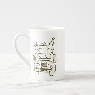 Outline Christmas truck Santa car front view Bone China Mug