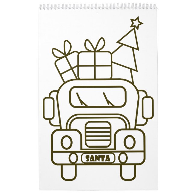 Outline Christmas truck Santa car front view Calendar (Cover)