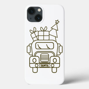 Outline Christmas truck Santa car front view iPhone 13 Case