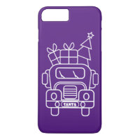 Outline Christmas truck Santa car front view