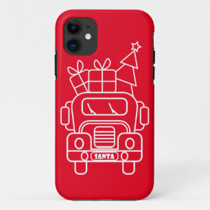 Outline Christmas truck Santa car front view iPhone 11 Case