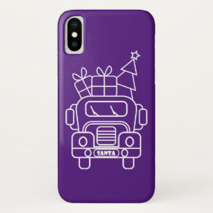 Outline Christmas truck Santa car front view iPhone X Case