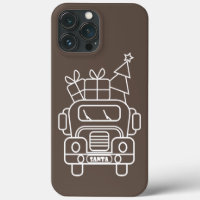 Outline Christmas truck Santa car front view