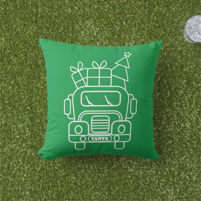 Outline Christmas truck Santa car front view Cushion (Grass)