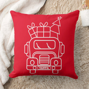 Outline Christmas truck Santa car front view Cushion