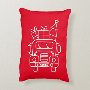 Outline Christmas truck Santa car front view Decorative Cushion
