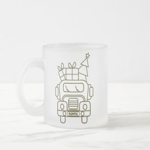 Outline Christmas truck Santa car front view Frosted Glass Coffee Mug