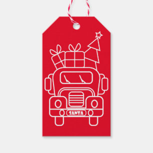 Outline Christmas truck Santa car front view Gift Tags