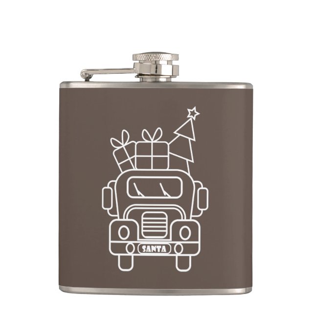 Outline Christmas truck Santa car front view Hip Flask (Front)