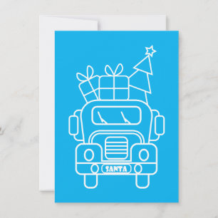 Outline Christmas truck Santa car front view Holiday Card
